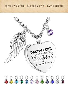 Heart Urn Necklace for Ashes Cremation Jewelry with 12 Birthstones Stainless